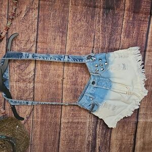 "One Kind Denim co." HANDMADE UPCYCLE OMBRE' BEDAZZLED DENIM SHOULDER BAG!